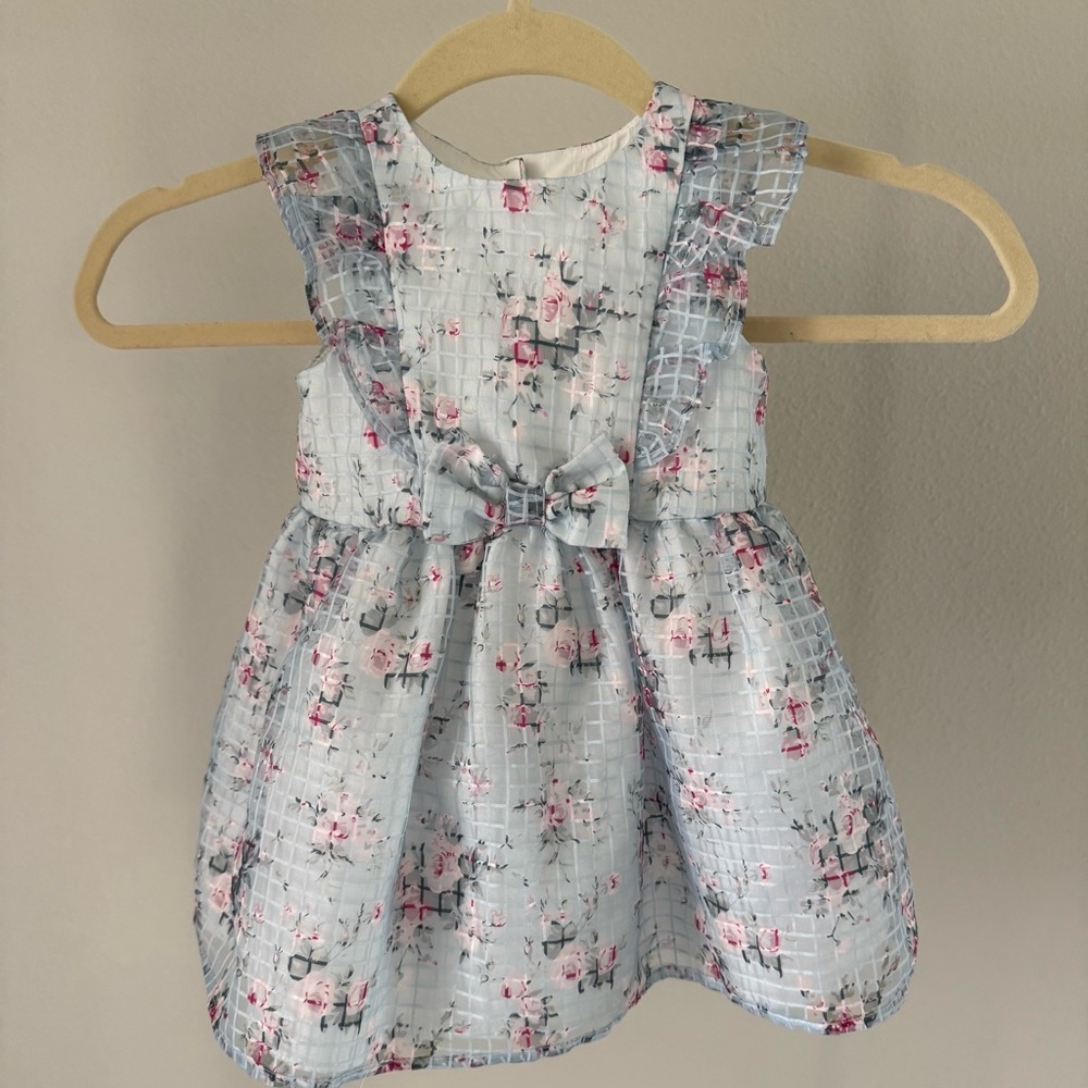 Girls' Light Blue Floral Bow-Front Formal Dress